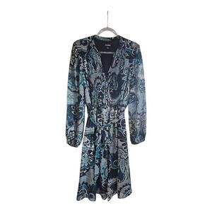 Roz & Ali Dress Size 14 Split Neck Pintucking Sheer Balloon Sleeves Tie Waist